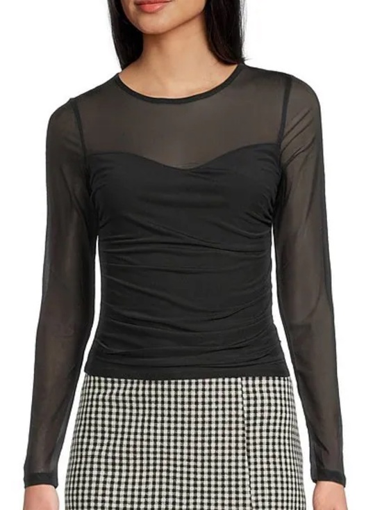 Evolutionary Tops - NWT Evolutionary black mesh side ruched top L